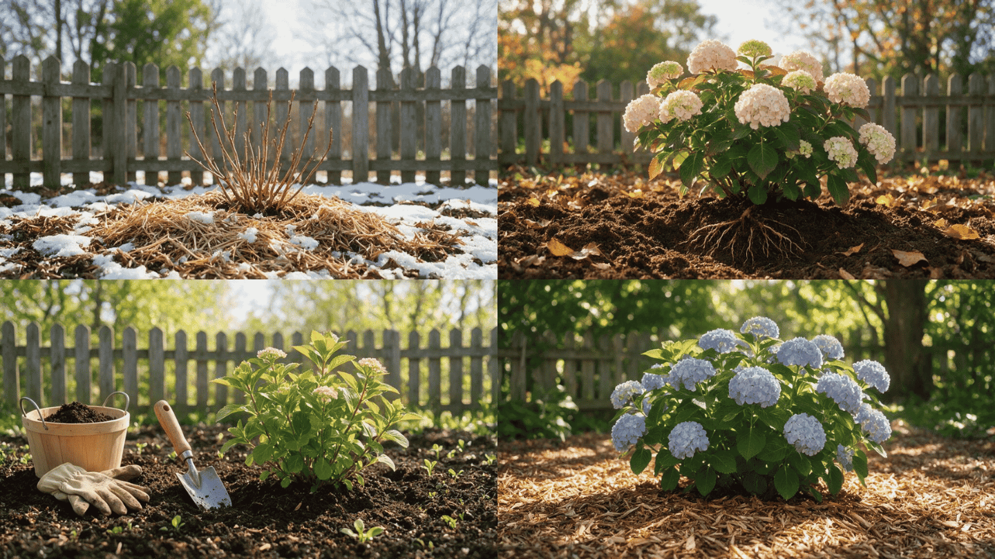 When to plant hydrangeas showing seasonal care, healthy growth, roots, and garden conditions for successful planting.
