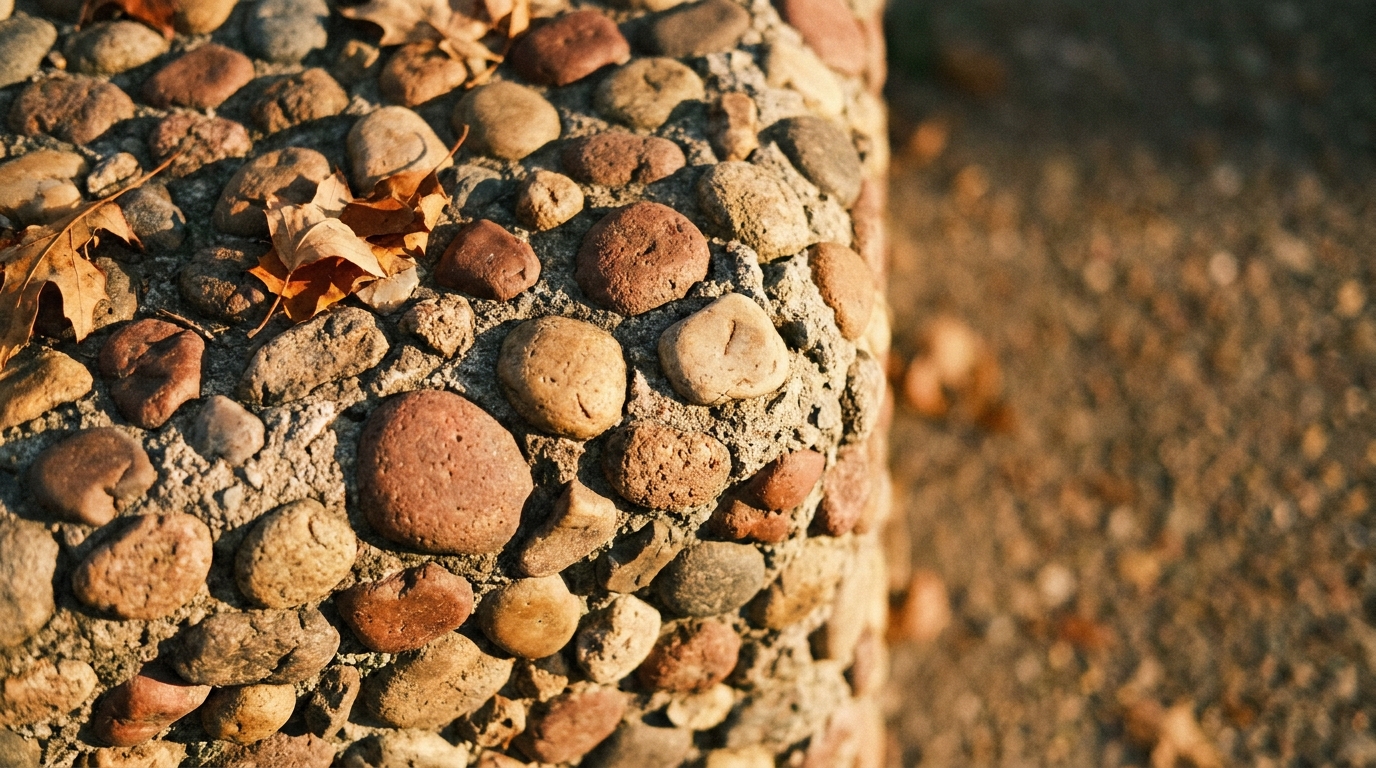 Rock wall with fallen autumn leaves in warm sunlight