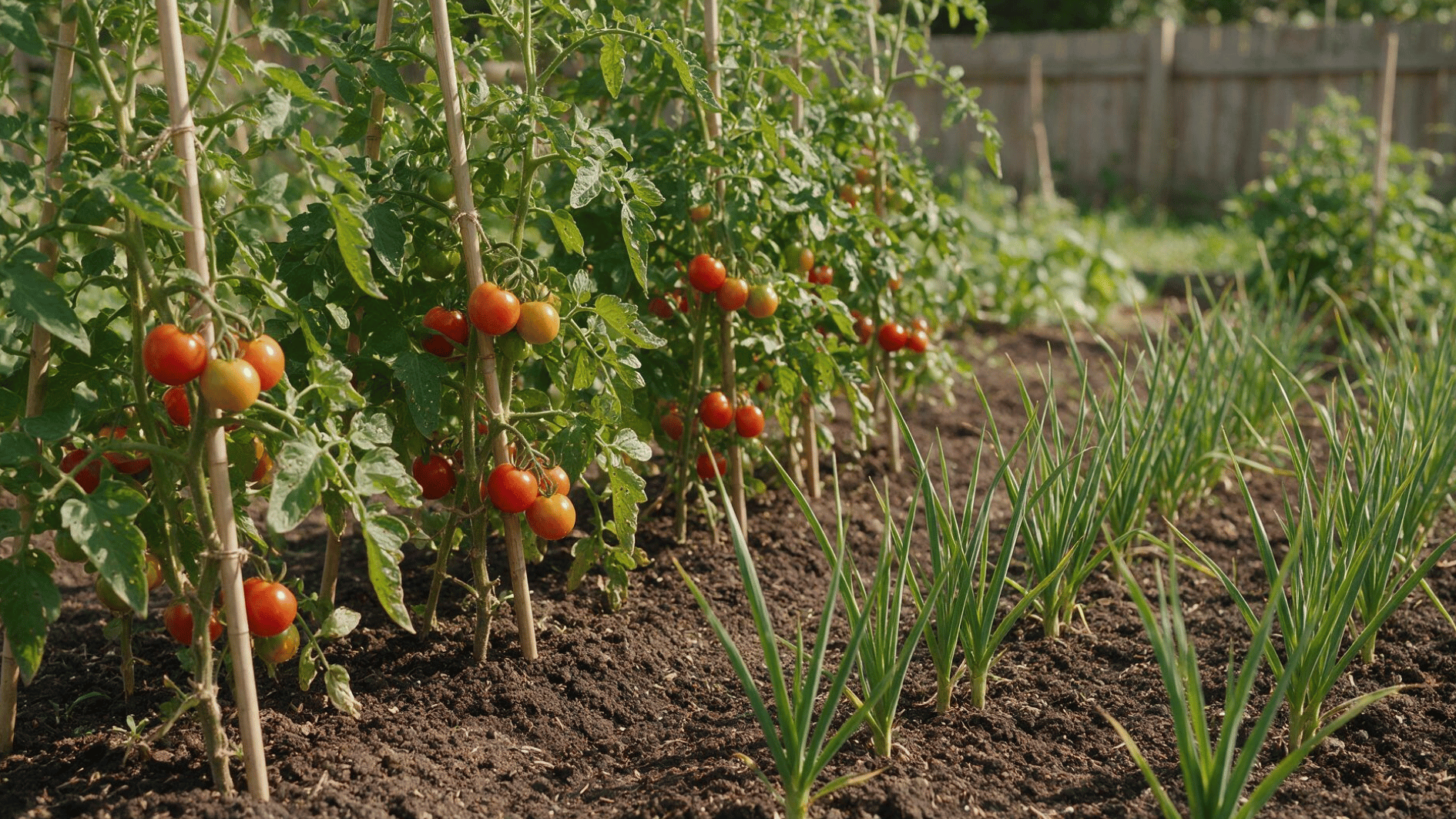 leafy green lettuce growing in the lower open space beside mature tomato plants in a raised bed
