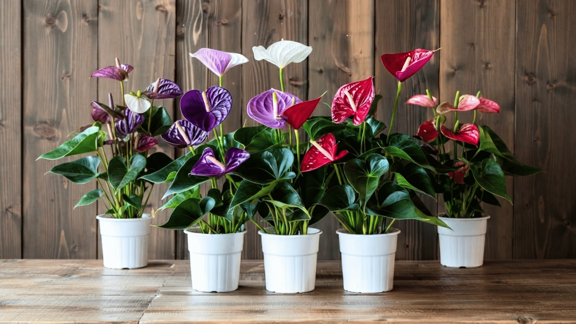 healthy indoor anthurium with fresh colorful blooms and new growth in bright indirect light
