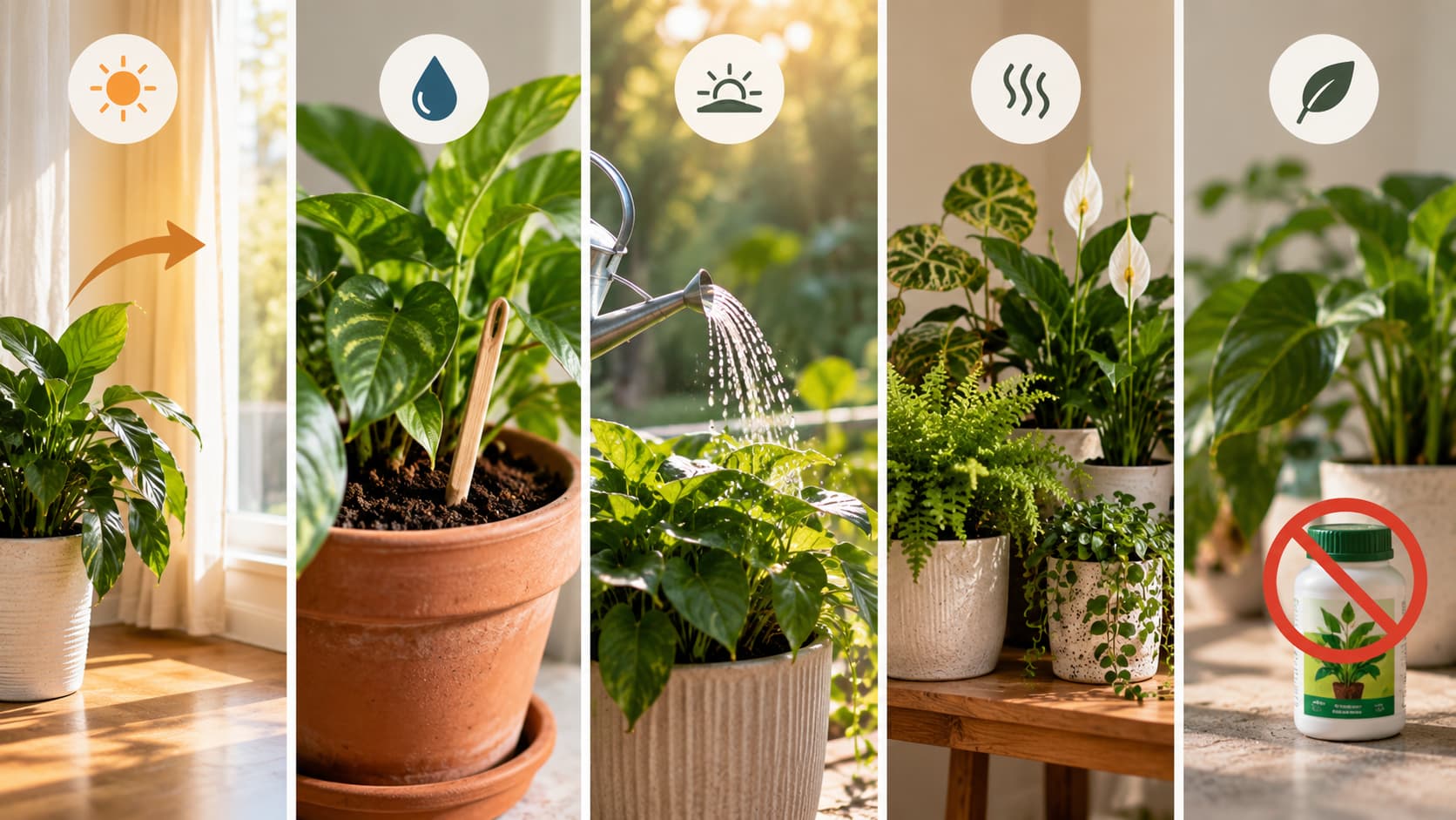 Five-step infographic guide for protecting houseplants in extreme heat.