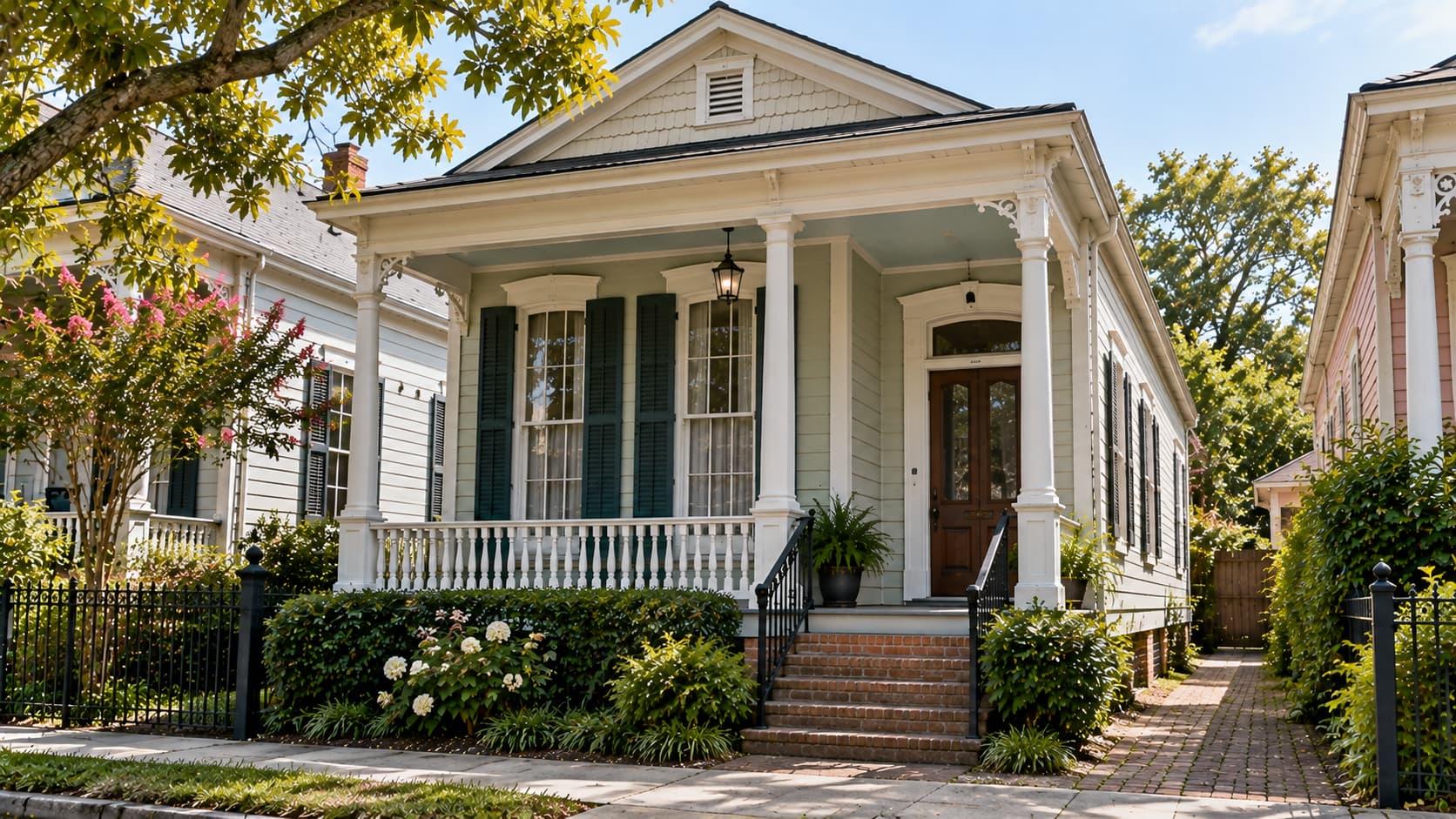 Sidehall shotgun house with a wider front and hallway-style entry