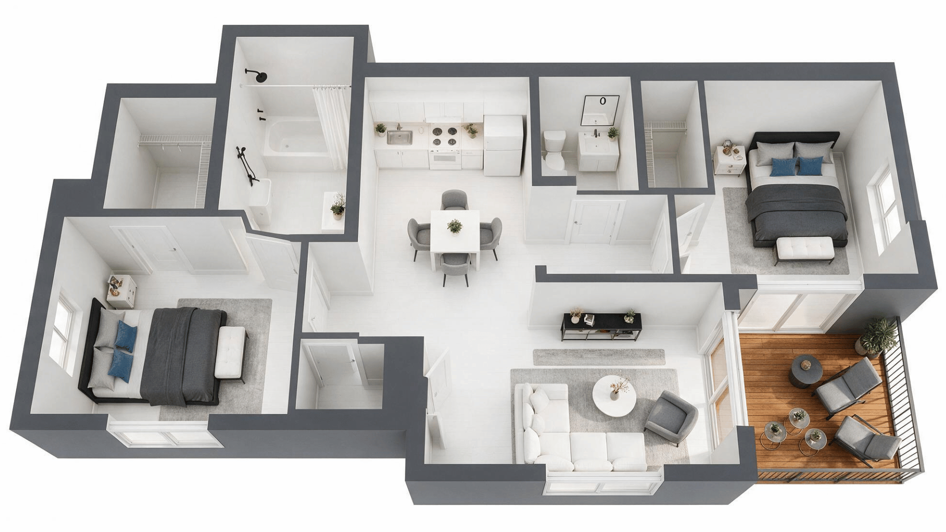 2 bedroom apartment with home office clear entry windows and easy room-to-room circulation